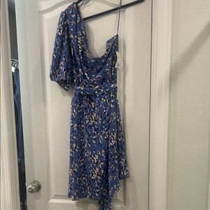 Nine West Blue Patterned One-Shoulder Dress